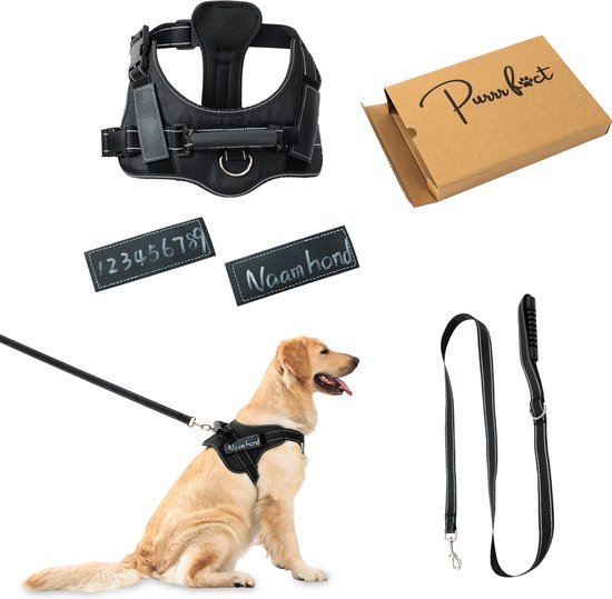 [8720094103051] Purrr fect Hondentuigje met Riem - Anti-Trek Tuig - Hondenharnas - Y Tuig hond - Waterproof - Reflecterend - Verstelbaar - Maat L