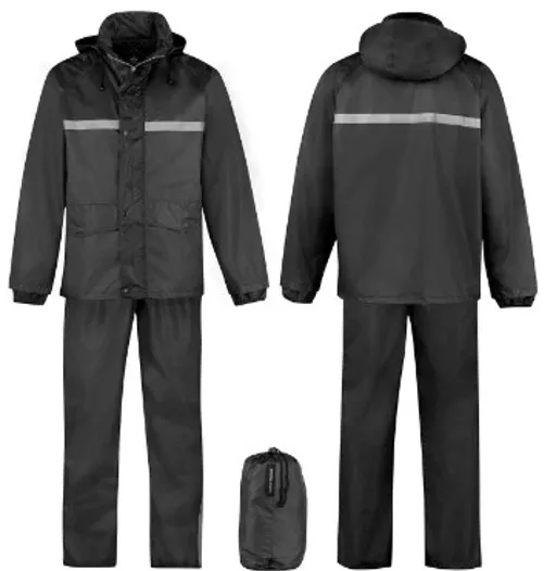 [7785-Z-XL] Regenpak met Reflectie streep Zwart,XL