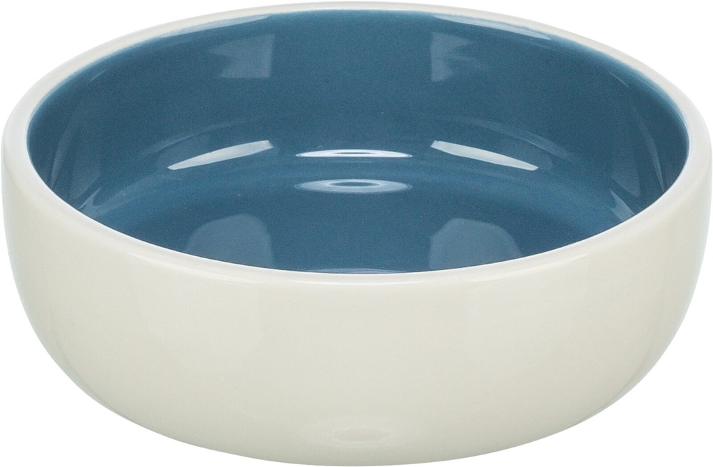 [2467] Voer/waterbak, keramiek, 0,3 l/ø 13 cm, crème/blauw