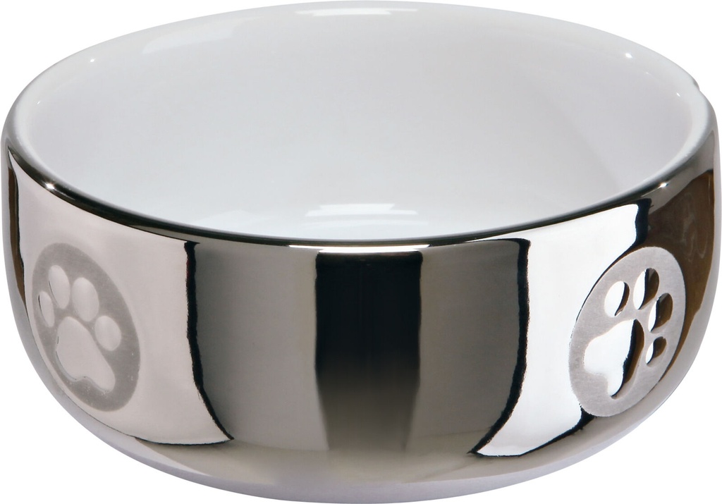 [24799] Voer/waterbak, keramiek, 0,3 l/ø 11 cm, zilver/wit