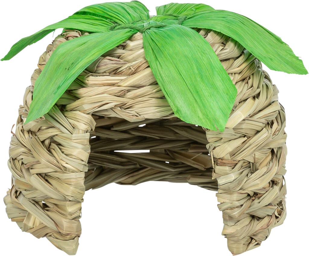 [61114] Huis, gras met maisbladeren, 16 × 12 × 16 cm