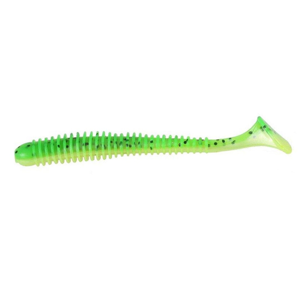 [DI3301-076] LFT Vibration Worm Shads (076) 4pcs. 9cm. - Green Chartreuse Belly