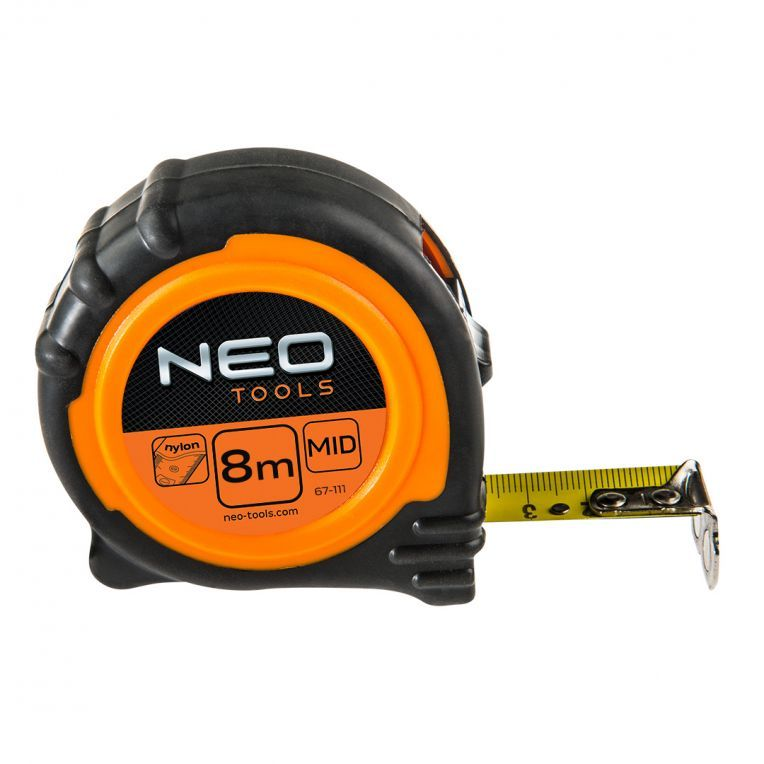 [67-111-1] Rolmaat 8mtr, Magnetisch Nylon Gecoat, 25mm Band Breedte, Rubber Anti Slip Behui