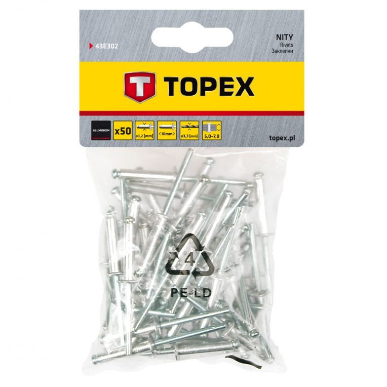 [43E302] Popnagels 3,2x10mm 50 Stuks Verpakking, Aluminium