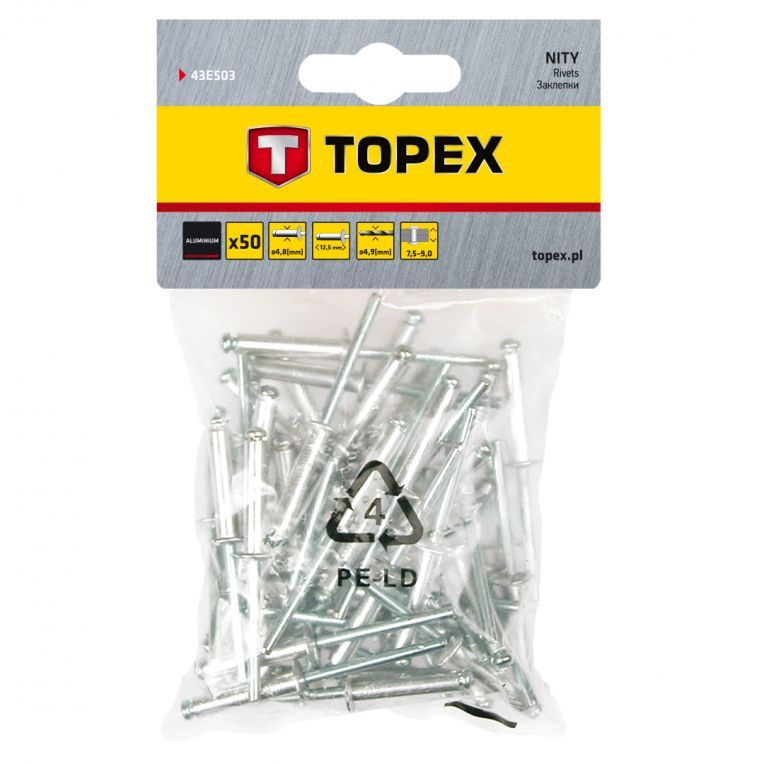 [43E503] Popnagels 4,8x12,5mm 50 Stuks Verpakking, Aluminium