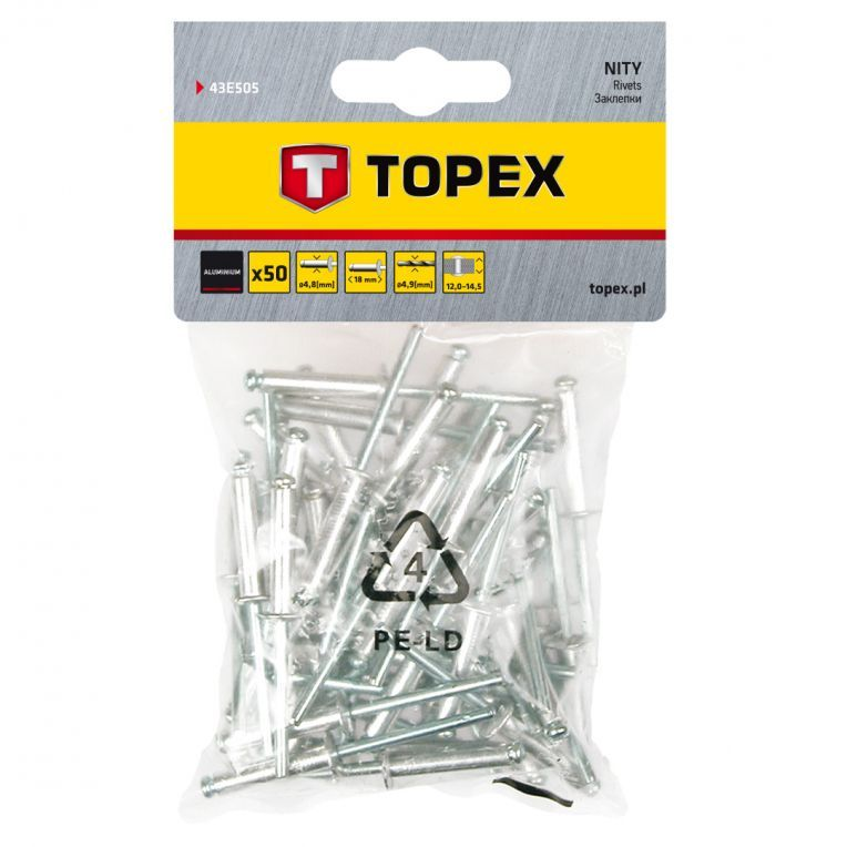 [43E505] Popnagels 4,8x18mm 50 Stuks Verpakking, Aluminium