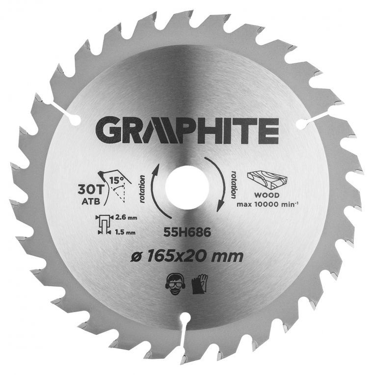 [55H686] Blad 165mm, Asgat 20mm, Tanden 30, Dikte 1,5mm, Zaagdikte 2,6mm, Geometry ATB, M