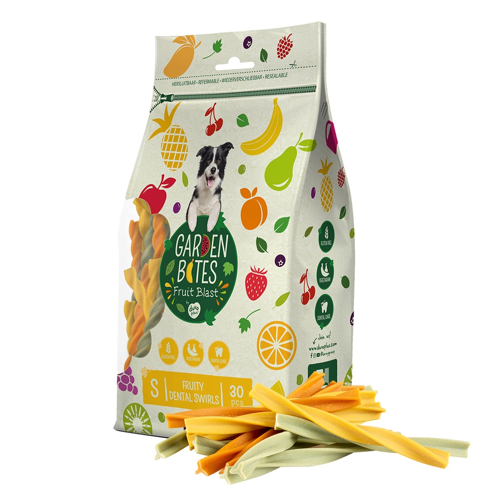 [BR_224738] Garden Bites Fruity dental swirls 13cm - 30pcs gemengde kleuren
