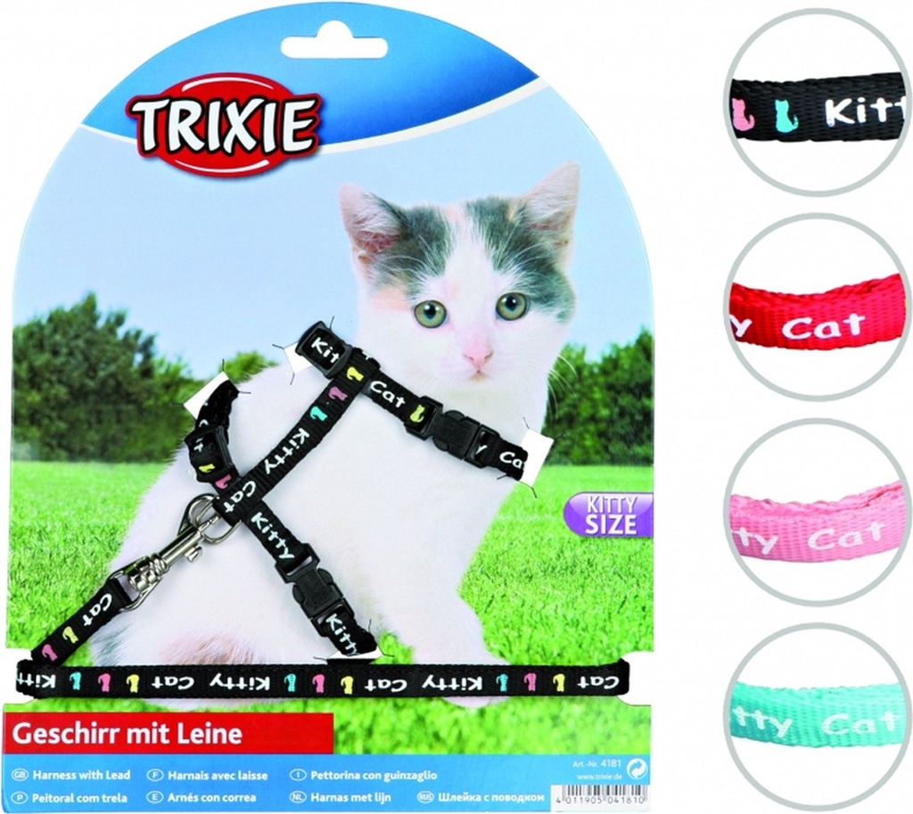 [4181] Junior kittentuig met riem, kitty cat motief, 21-33cm / 8mm, 1,20m
